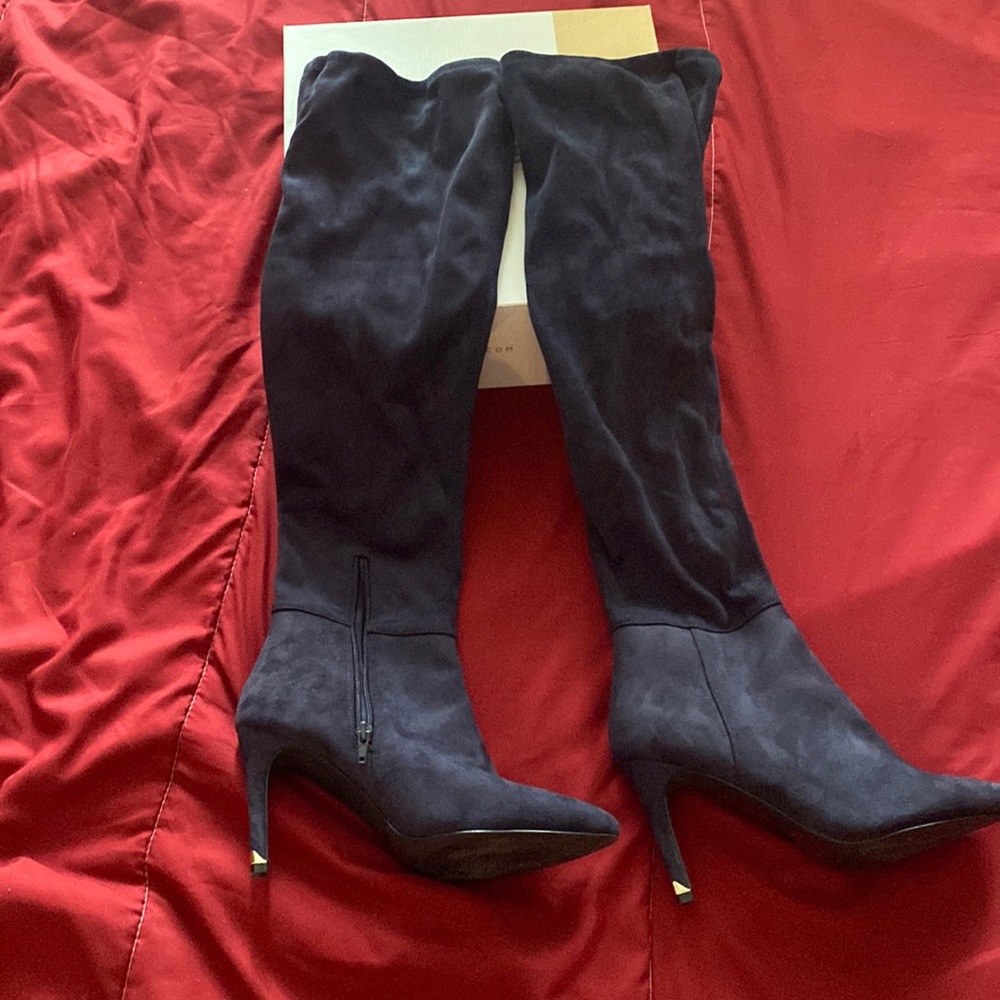 Navy, above the knee suede boots!